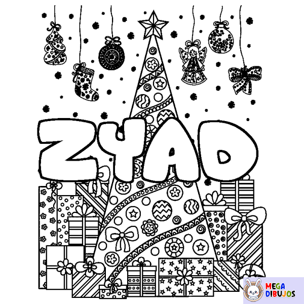 Coloración del nombre ZYAD - decorado &aacute;rbol de Navidad y regalos