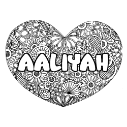 Coloración del nombre AALIYAH - decorado mandala de corazón