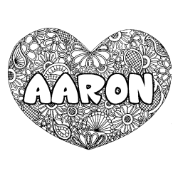 Coloración del nombre AARON - decorado mandala de corazón