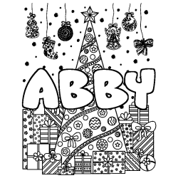Dibujo para colorear ABBY - decorado &aacute;rbol de Navidad y regalos