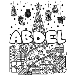 Coloración del nombre ABDEL - decorado árbol de Navidad y regalos