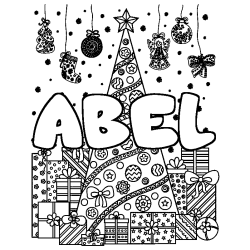 Coloración del nombre ABEL - decorado árbol de Navidad y regalos