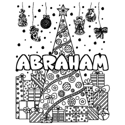 Coloración del nombre ABRAHAM - decorado árbol de Navidad y regalos