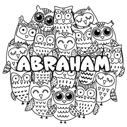 Coloración del nombre ABRAHAM - decorado búhos