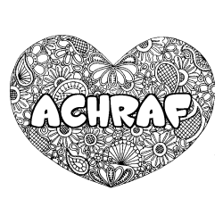 Coloración del nombre ACHRAF - decorado mandala de corazón