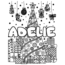 Dibujo para colorear ADELIE - decorado &aacute;rbol de Navidad y regalos