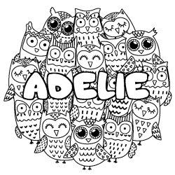 Coloración del nombre ADELIE - decorado búhos