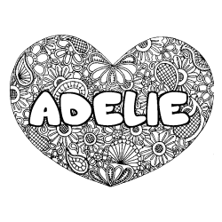 Coloración del nombre ADELIE - decorado mandala de corazón
