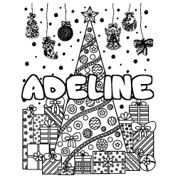 Dibujo para colorear ADELINE - decorado &aacute;rbol de Navidad y regalos