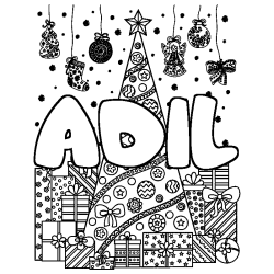 Coloración del nombre ADIL - decorado árbol de Navidad y regalos