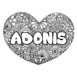 Coloración del nombre ADONIS - decorado mandala de corazón