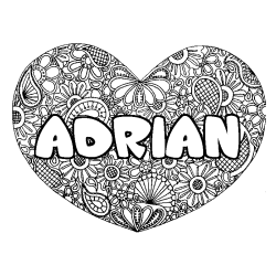 Coloración del nombre ADRIAN - decorado mandala de corazón