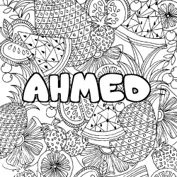 Coloración del nombre AHMED - decorado mandala de frutas