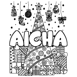 Dibujo para colorear AICHA - decorado &aacute;rbol de Navidad y regalos
