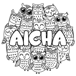 Coloración del nombre AICHA - decorado búhos