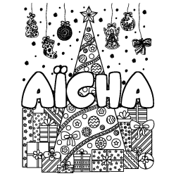 Dibujo para colorear A&Iuml;CHA - decorado &aacute;rbol de Navidad y regalos