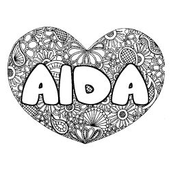 Coloración del nombre AIDA - decorado mandala de corazón