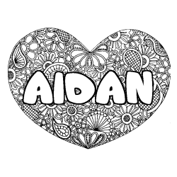 Coloración del nombre AIDAN - decorado mandala de corazón