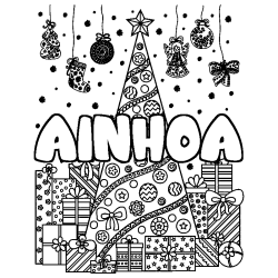 Coloración del nombre AINHOA - decorado árbol de Navidad y regalos