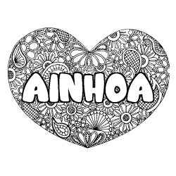 Coloración del nombre AINHOA - decorado mandala de corazón