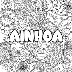 Coloración del nombre AINHOA - decorado mandala de frutas