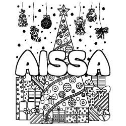 Coloración del nombre AISSA - decorado árbol de Navidad y regalos