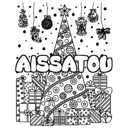 Dibujo para colorear AISSATOU - decorado &aacute;rbol de Navidad y regalos