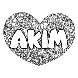 Coloración del nombre AKIM - decorado mandala de corazón