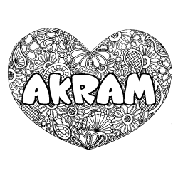 Coloración del nombre AKRAM - decorado mandala de corazón