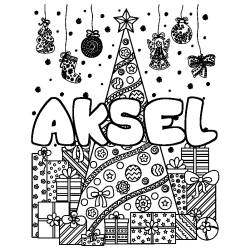 Coloración del nombre AKSEL - decorado árbol de Navidad y regalos