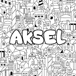 Coloración del nombre AKSEL - decorado ciudad