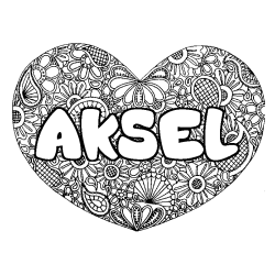 Coloración del nombre AKSEL - decorado mandala de corazón