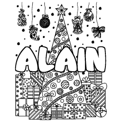 Dibujo para colorear ALAIN - decorado &aacute;rbol de Navidad y regalos