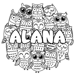 Coloración del nombre ALANA - decorado búhos