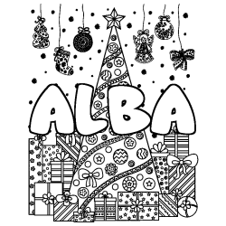 Coloración del nombre ALBA - decorado árbol de Navidad y regalos
