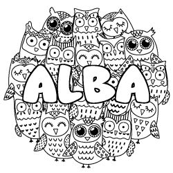 Coloración del nombre ALBA - decorado búhos