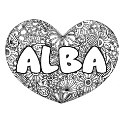 Coloración del nombre ALBA - decorado mandala de corazón