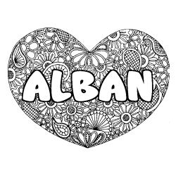 Coloración del nombre ALBAN - decorado mandala de corazón