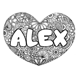 Coloración del nombre ALEX - decorado mandala de corazón