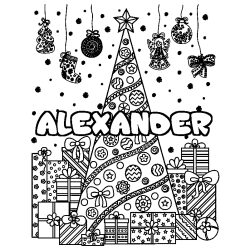 Coloración del nombre ALEXANDER - decorado árbol de Navidad y regalos