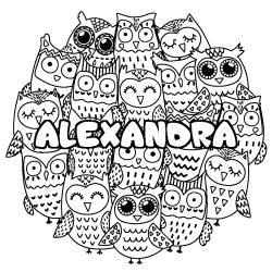 Coloración del nombre ALEXANDRA - decorado búhos