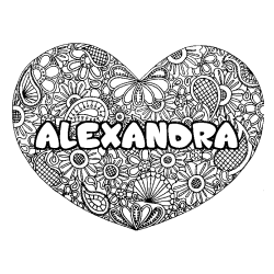 Coloración del nombre ALEXANDRA - decorado mandala de corazón