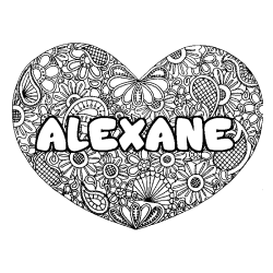 Coloración del nombre ALEXANE - decorado mandala de corazón