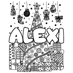 Coloración del nombre ALEXI - decorado árbol de Navidad y regalos