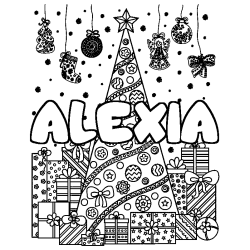 Coloración del nombre ALEXIA - decorado árbol de Navidad y regalos