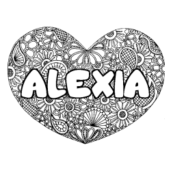 Coloración del nombre ALEXIA - decorado mandala de corazón