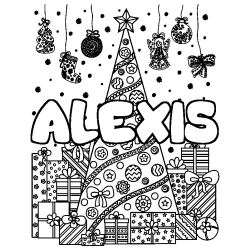 Dibujo para colorear ALEXIS - decorado &aacute;rbol de Navidad y regalos