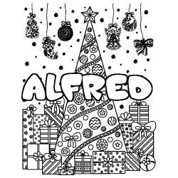 Coloración del nombre ALFRED - decorado árbol de Navidad y regalos