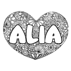 Coloración del nombre ALIA - decorado mandala de corazón