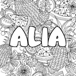 Coloración del nombre ALIA - decorado mandala de frutas